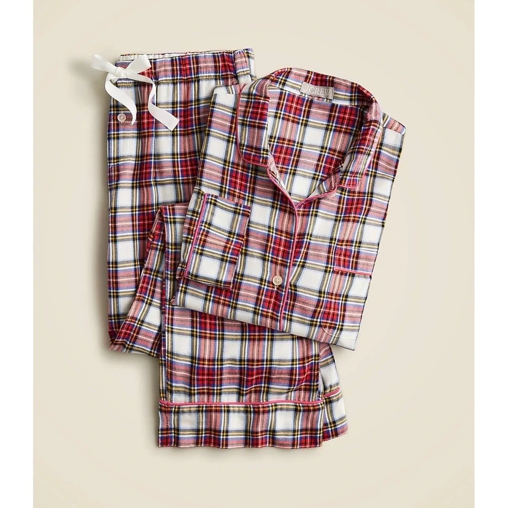 J.Crew Preppy Old Money Holiday Plaid Pajama Set Long Sleeve Top Pants Medium